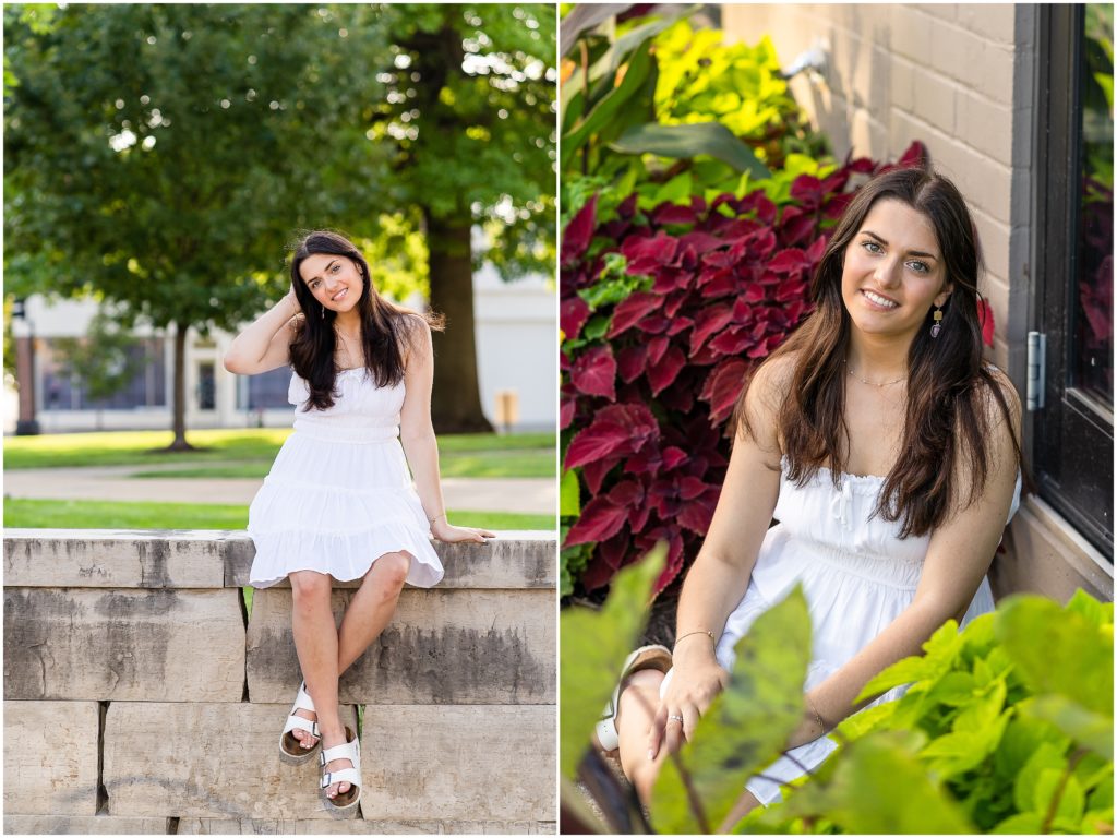 Senior girl poses in flowers at Acola Coffee Company in Columbia Missouri for her senior session with West Plains Photographer, Hannah Carr Photography.