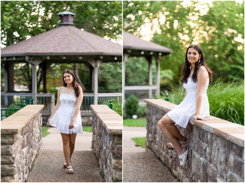 Senior girl poses on a walkway at Shelter Gardens in Columbia Missouri for her senior session with West Plains Photographer, Hannah Carr Photography.