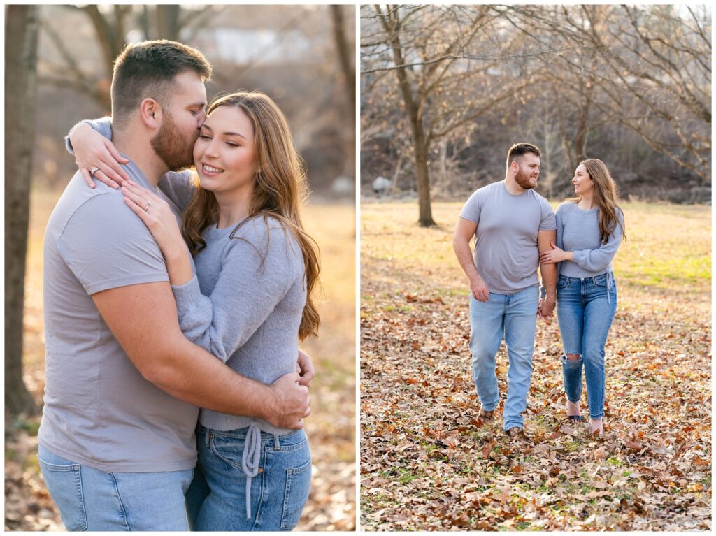 An engaged couple poses at Mammoth Spring State Park for their engagement session with Hannah Carr Photography.