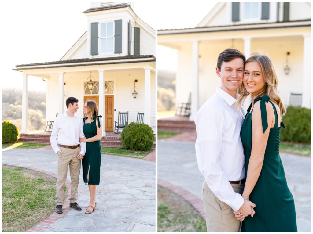 An engaged couple poses in front of the Garden Chapel at Big Cedar Lodge for their spring engagement session with Hannah Carr Photography, an Arkansas photographer located in Ash Flat, Arkansas