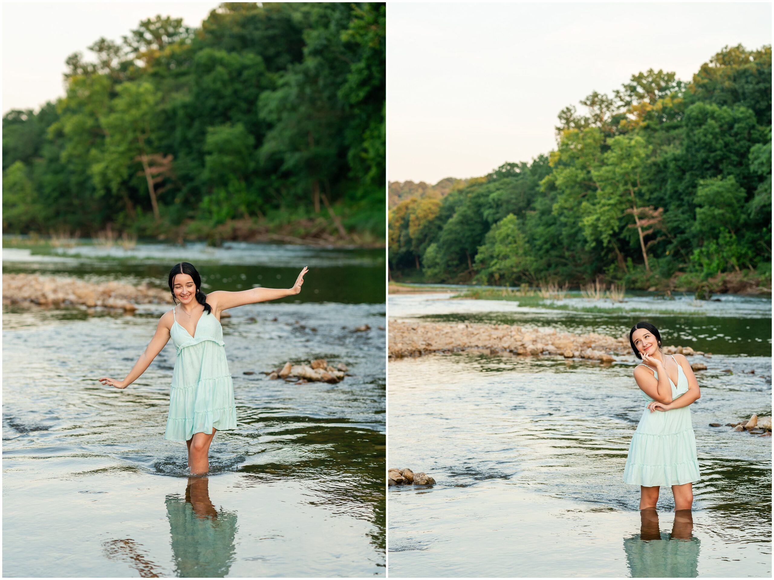 Highland High School senior, Dacy-Lynn, poses in a creek in beautiful Cherokee Village, AR for her senior session with North Arkansas Senior Photographer, Hannah Carr Photography.