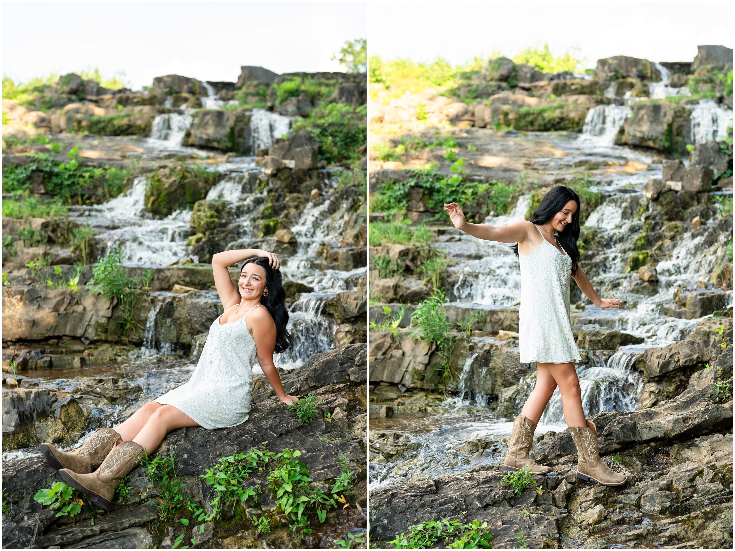 Highland High School senior, Dacy-Lynn, explores a waterfall in beautiful Cherokee Village, AR for her senior session with North Arkansas Senior Photographer, Hannah Carr Photography.